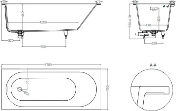 Ванна из искусственного камня Salini Ornella Kit S-Stone 170x70 см, встраиваемая, матовая белая, на 