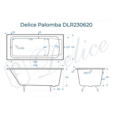 Чугунная ванна Delice Palomba 170х80 см