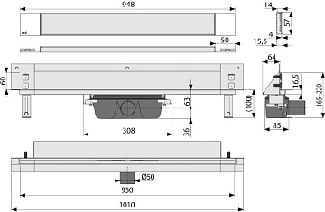 Душевой трап (лоток) AlcaPlast Spa APZ5-TWIN-950