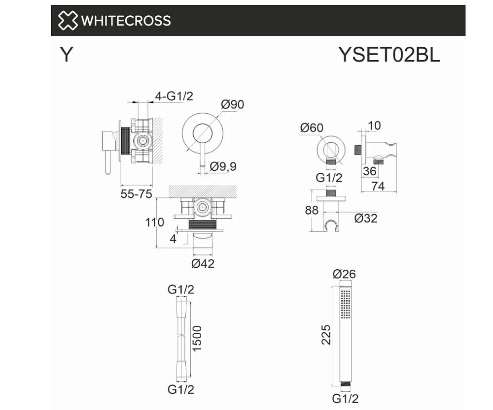 Душевой комплект WHITECROSS Y YSET02BL С ВНУТРЕННЕЙ ЧАСТЬЮ, черный матовый Sancos — официальный сайт