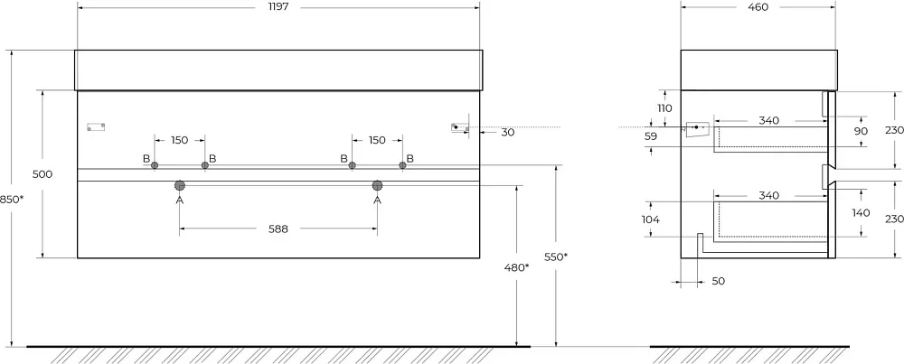 Тумба под раковину без столешницы Cezares Molveno 46-120-2C-SO-2-BG 46 120 bianco ghiaccio Sancos — официальный сайт