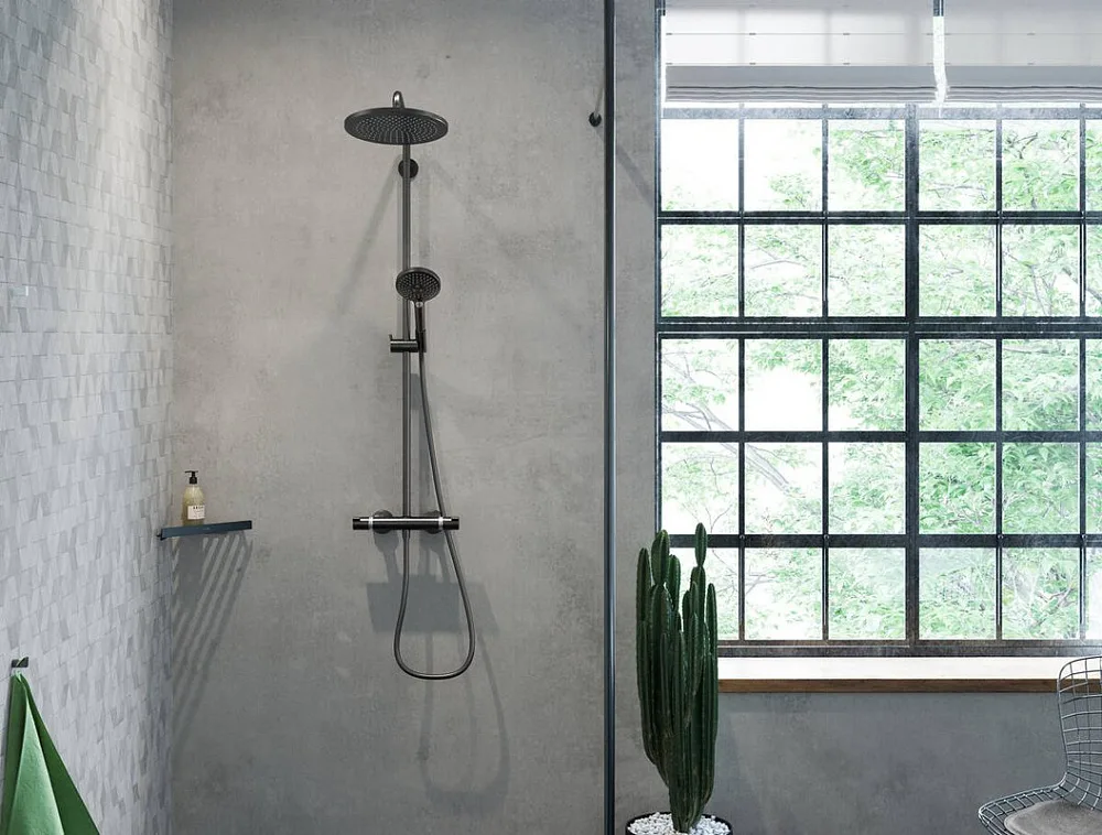 Душевая стойка Hansgrohe Croma Select S 280 1jet 26890670, с термостатом, матовый черный Sancos — официальный сайт