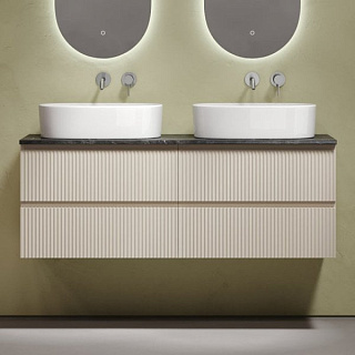 Тумба с раковиной Sancos Snob R 140 beige soft, столешница черный мрамор TT140A1, раковина CN6075