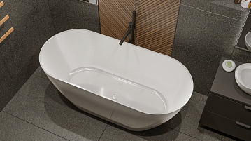 Ванна из искусственного камня WHITECROSS Coral A 165x75 см, отдельностоящая, белая, овальная, с донн