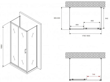 Душевой уголок Abber Schwarzer Diamant AG30180BH-S90B-S90B 180x90, профиль черный, стекло прозрачное