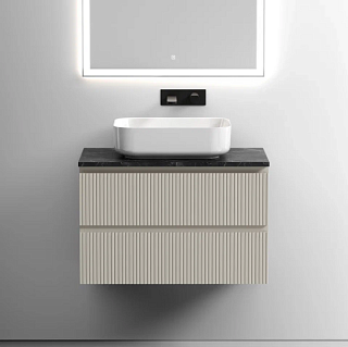 Тумба с раковиной Sancos Snob T 80 см, beige soft, столешница черный мрамор, раковина CN6011
