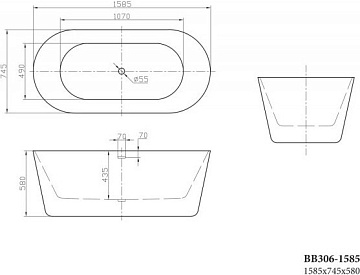 Акриловая ванна BelBagno 160x75 см, BB306-1585