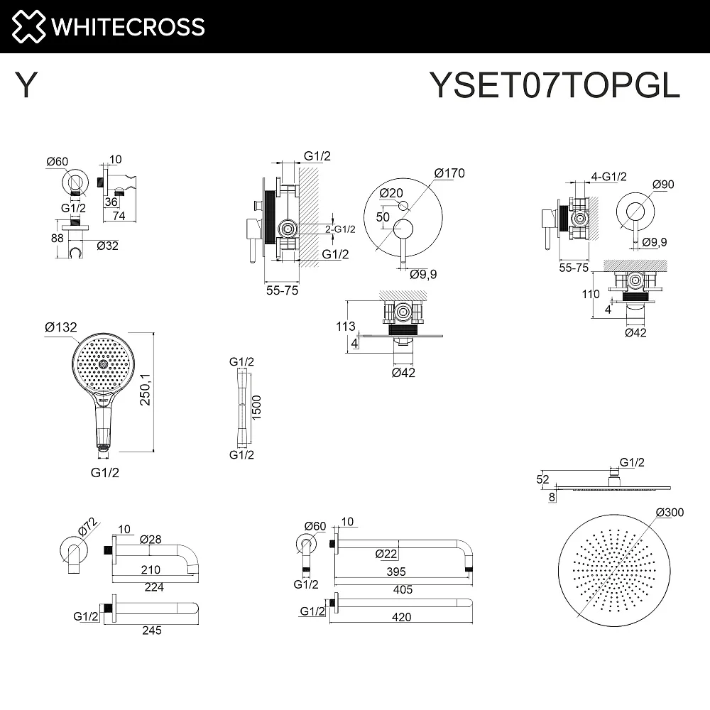 Душевой комплект WHITECROSS Y YSET07TOPGL, С ВНУТРЕННЕЙ ЧАСТЬЮ, золото Sancos — официальный сайт