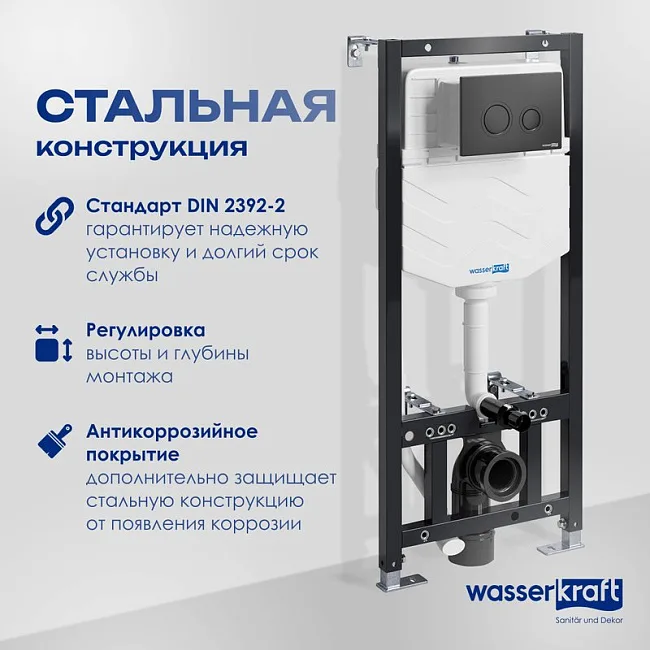 Система инсталляции для унитазов Wasserkraft Aller 10TLT.010.ME.MB01, с кнопкой смыва матовой черной Sancos — Оригинал