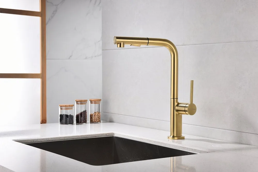 Смеситель для кухни Paulmark Neo Ne214419-SBG светлое брашированное золото Sancos — официальный сайт