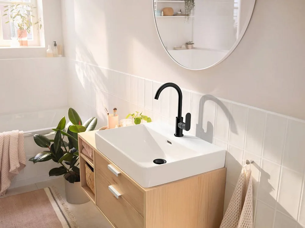 Смеситель для раковины Hansgrohe Rebris S 72536670 черный матовый Sancos — официальный сайт