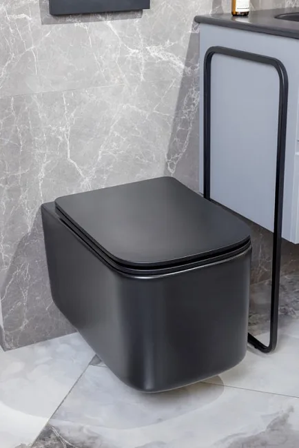 Унитаз подвесной Boheme Mane 970-SET-B безободковый, с микролифтом, черный матовый Sancos — Оригинал