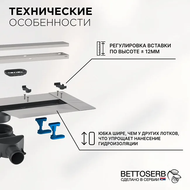 Душевой трап (лоток) BETTOSERB Premium Line 850, с решеткой Sancos — Оригинал