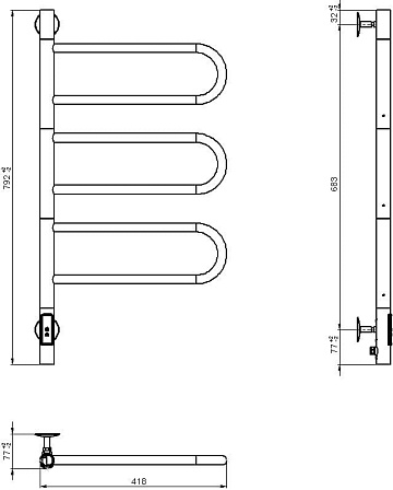 Полотенцесушитель электрический Vincea VTD-1R2CE 44x80 хром