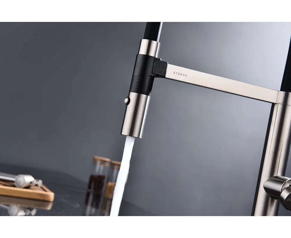 Смеситель для кухни Paulmark Leader Le214101-BS, с гибким изливом, брашированная сталь Sancos — официальный сайт