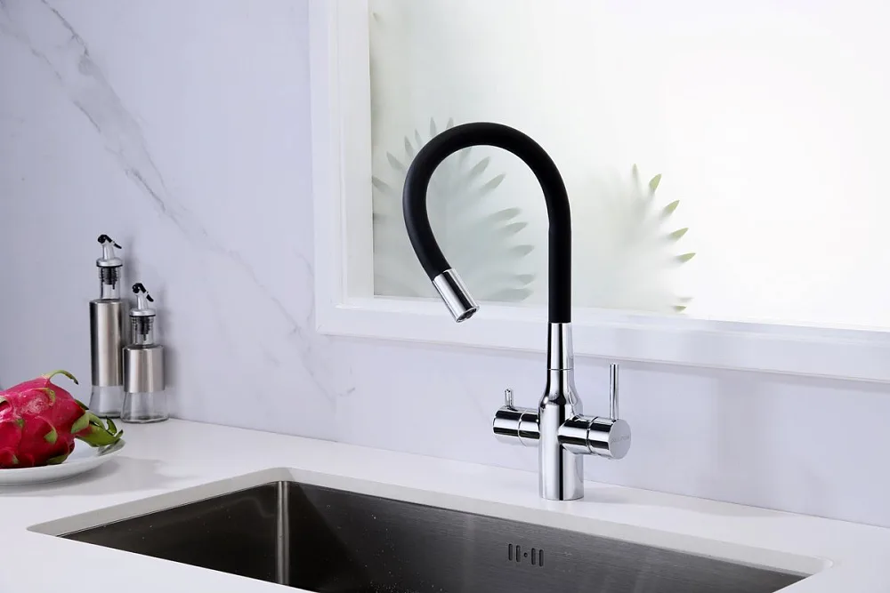 Смеситель для кухни Paulmark Salix 213419-CR, хром, черный, с гибким изливом Sancos — официальный сайт