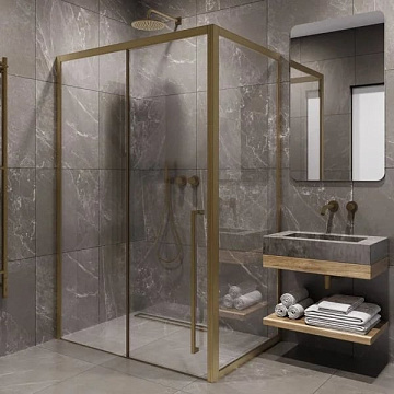 Душевой уголок Timo TDSS-150/17C-8R + TSS-1000/17C-8 150x100 см, профиль матовое золото, стекло проз