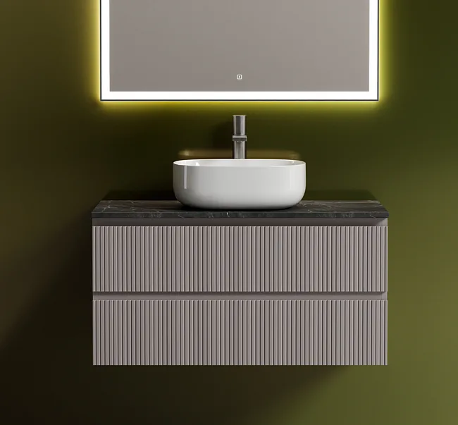 Тумба с раковиной Sancos Snob T 100 см, doha soft, столешница черный мрамор, раковина CN6018 Sancos — Оригинал