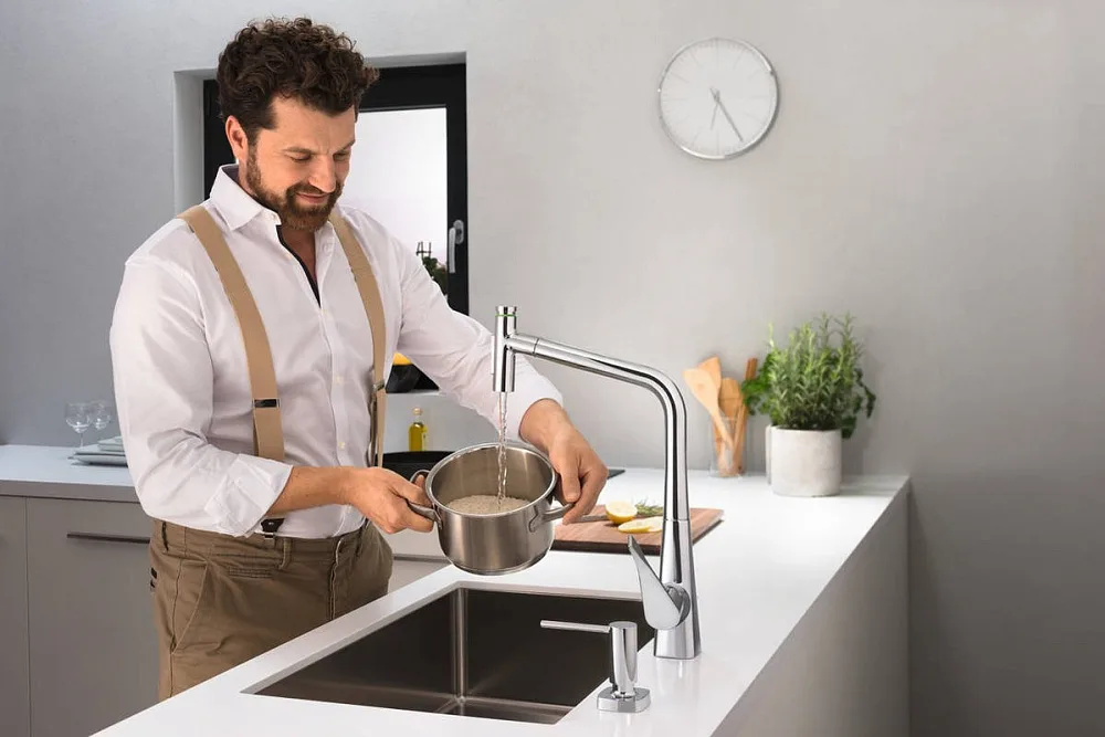 Смеситель для кухни Hansgrohe Metris Select M71 73816000 хром Sancos — официальный сайт