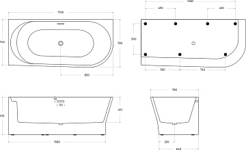 Акриловая ванна BelBagno 170x80 см, левая, BB410-1700-780-L