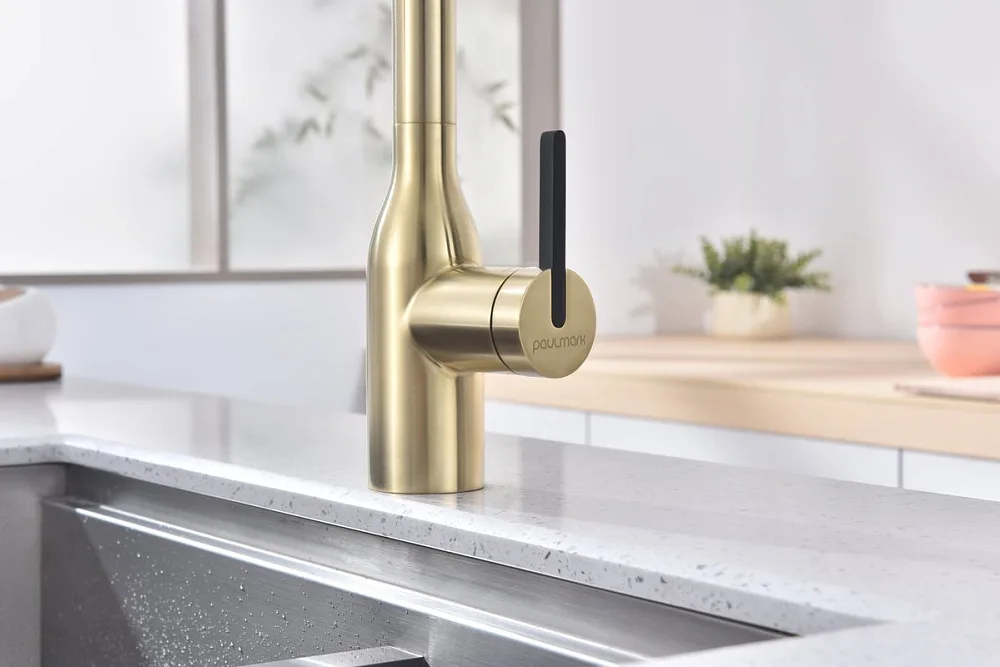 Смеситель для кухни Paulmark Magneto One Ma213188-LG, светлое золото Sancos — официальный сайт