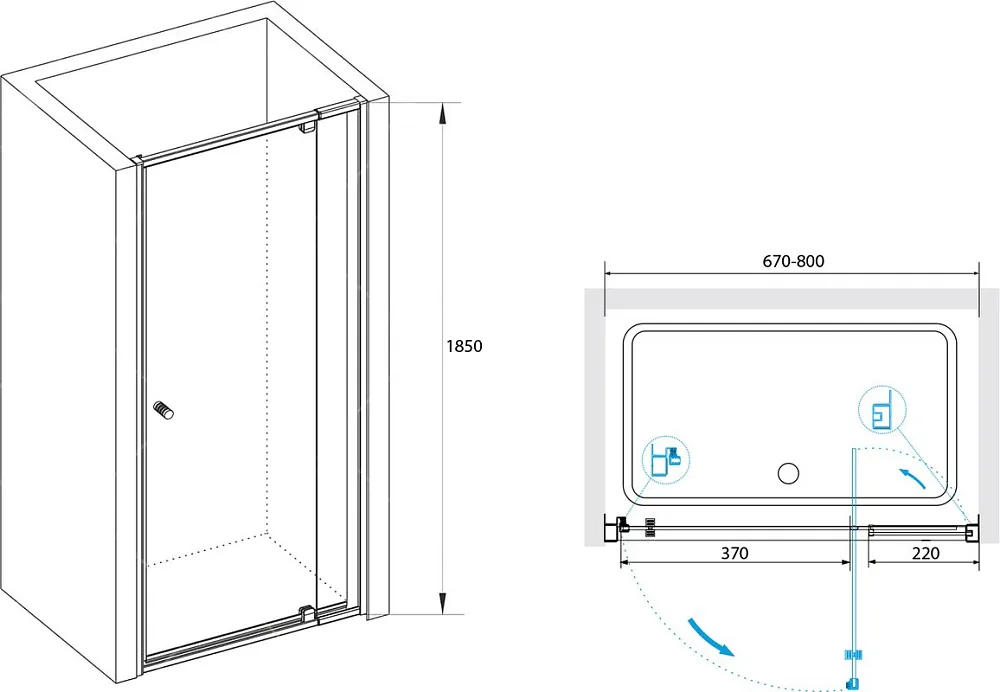 Душевой уголок RGW Passage PA-02+90 см (67-80)x90x185 профиль хром, стекло прозрачное Sancos — официальный сайт