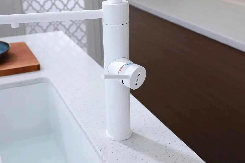 Смеситель для кухни Paulmark Ganymede Ga213199-WH с гибким изливом, белый матовый Sancos — официальный сайт