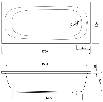 Акриловая ванна Cezares Piave 170x75 см, PIAVE-170-75-42-W37