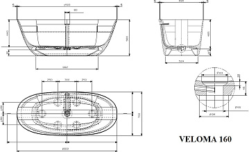 Ванна из искусственного камня Plumberia Selection Veloma 160x70 см, отдельностоящая, биколор матовый