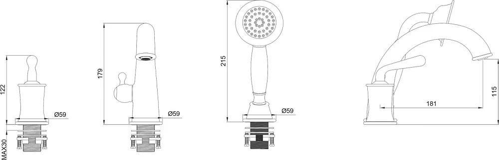 Смеситель на борт ванны Wonzon & Woghand WW-88659008-MB, матовый черный Sancos — официальный сайт
