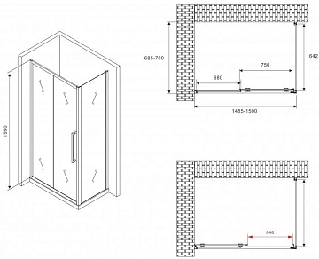 Душевой уголок Abber Schwarzer Diamant AG30150MH-S70M 150х70, профиль хром, стекло матовое