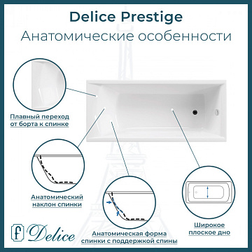 Чугунная ванна Delice Prestige 160х70 см, с антискользящим покрытием