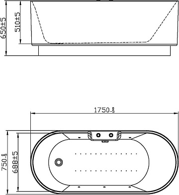 Акриловая ванна Orans 175x75 см, 601FTSH