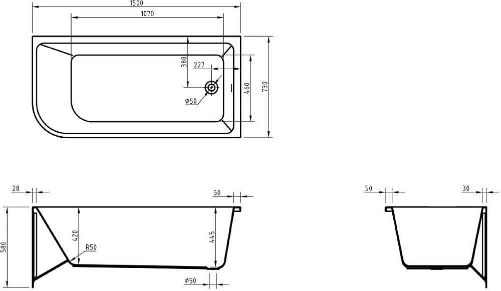 Акриловая ванна BelBagno BB712-1500-730-R 150x75 см, правая, пристенная, белая, асимметричная Sancos — официальный сайт