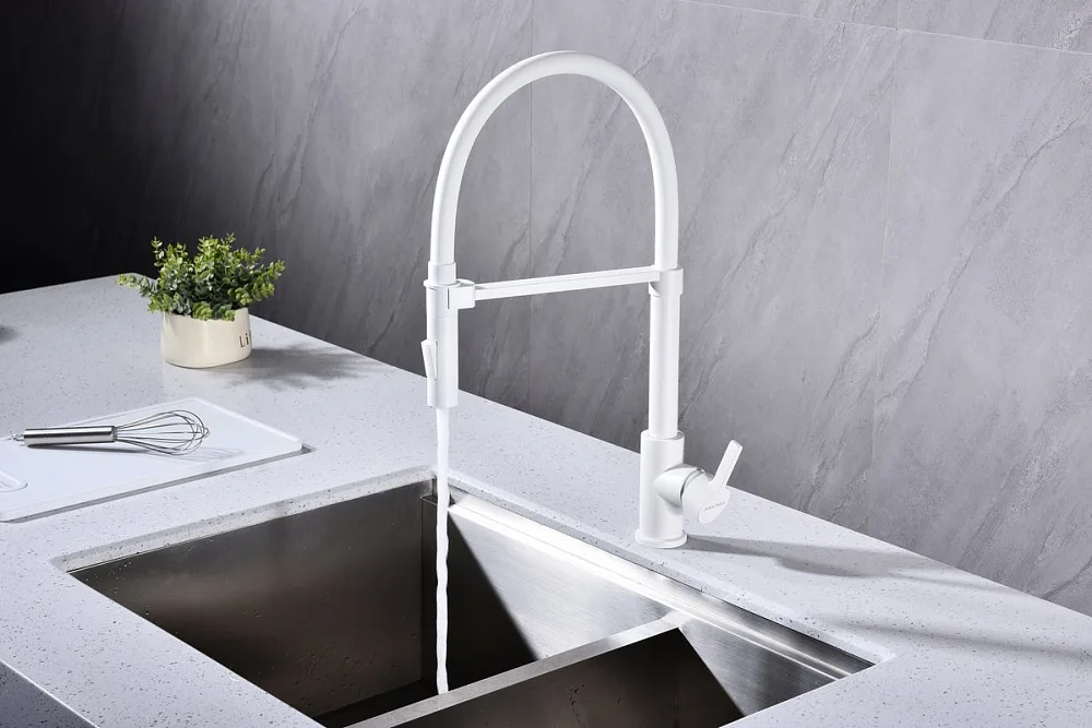 Смеситель для кухни Paulmark Halt Ha214021-WH матовый белый, с гибким изливом Sancos — официальный сайт