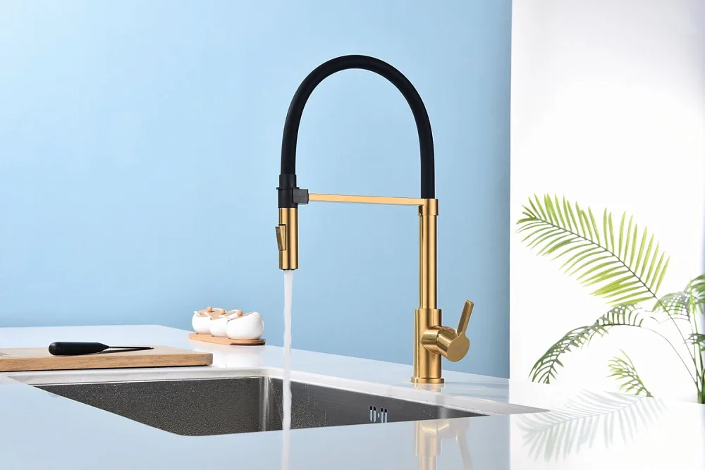 Смеситель для кухни Paulmark Halt Ha214021-BG брашированное золото, с гибким изливом Sancos — официальный сайт