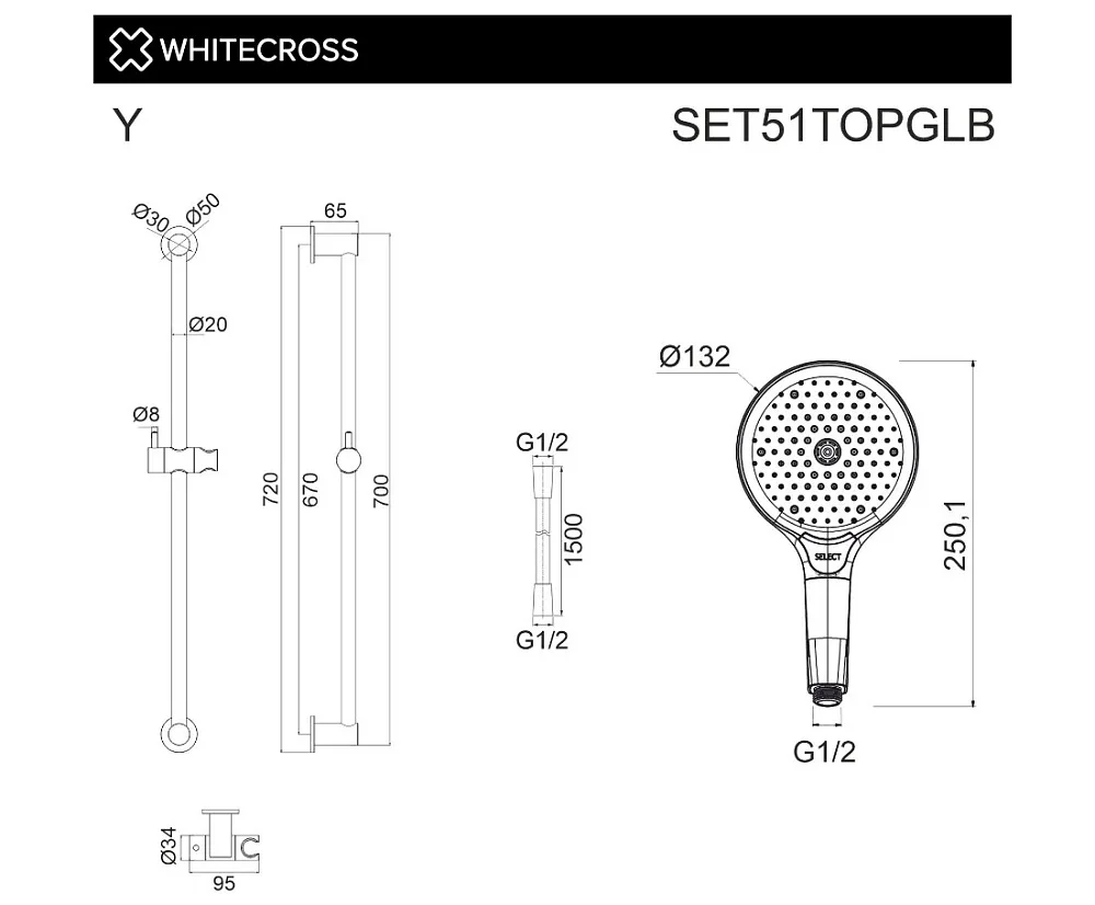 Душевой гарнитур WHITECROSS SET51TOPGLB, брашированное золото Sancos — официальный сайт
