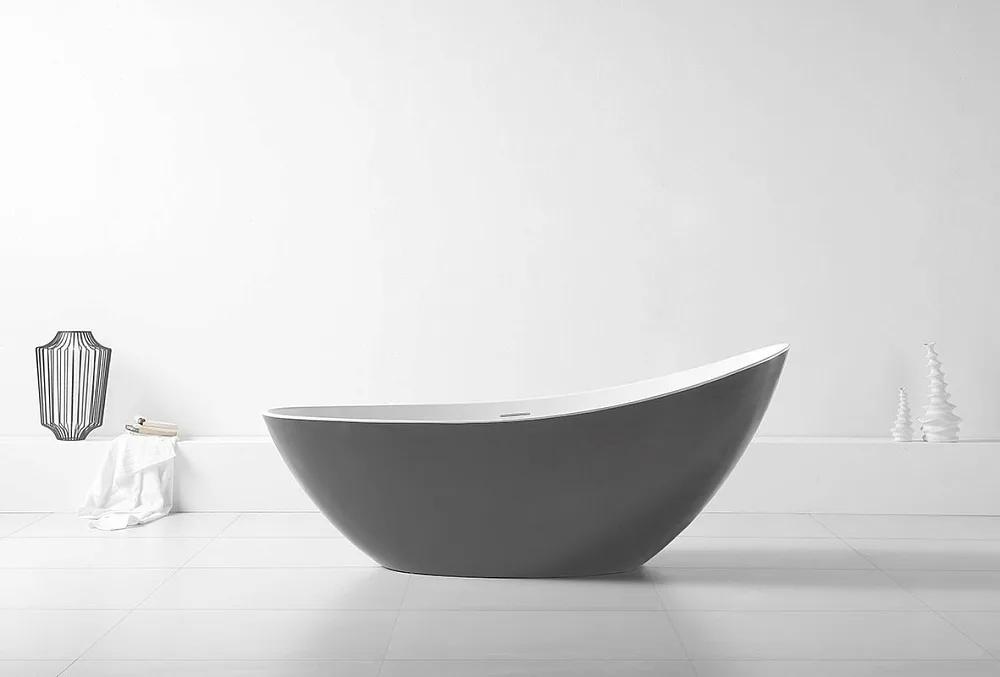 Акриловая ванна Abber AB9233G 185x80 см, отдельностоящая, серая, овальная, с каркасом, со сливом-пер Sancos — официальный сайт