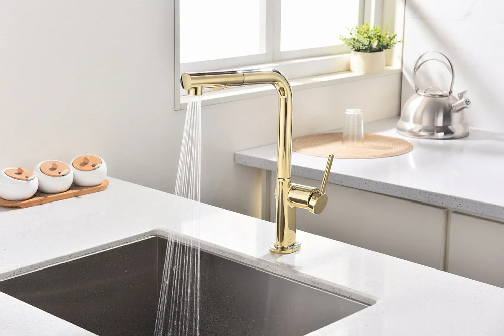 Смеситель для кухни Paulmark Neo Ne214419-G, золото Sancos — официальный сайт