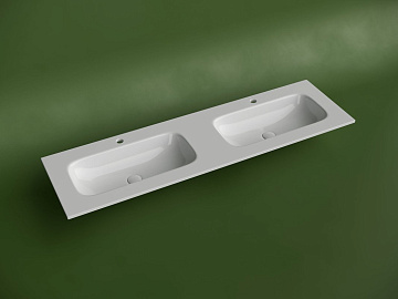 Мебельная раковина Ceramicanova Grace прямоугольная 161см с двумя чашами и отверстиями под смеситель
