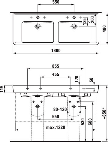Мебельная раковина Laufen Pro A Pro A 8.1496.7.000.104.1 двойная