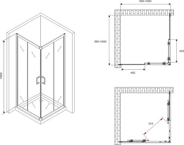 Душевой уголок Abber Schwarzer Diamant AG021005 100x100, профиль хром, стекло прозрачное