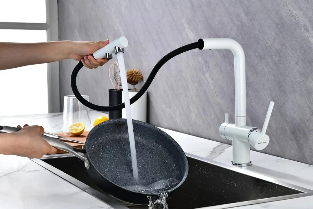Смеситель для кухни Paulmark Serpentine Se213222-WH белый матовый Sancos — официальный сайт
