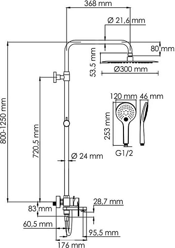 Душевая стойка Wasserkraft Elbe 7400 A174.160.078.CB, черная