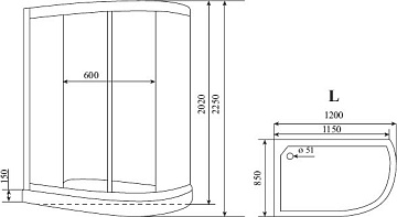 Душевая кабина Timo Standart T-6602 B L, профиль черный