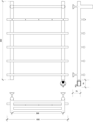 Полотенцесушитель электрический Secado Турин 1 КСП 80x60, графит, R