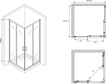 Душевой уголок Abber Schwarzer Diamant AG02090B5 90x90, профиль черный, стекло прозрачное