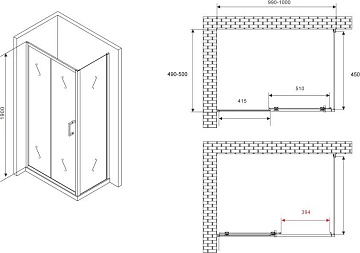 Душевой уголок Abber Schwarzer Diamant AG30100B5-S50B5 100x50, профиль черный, стекло прозрачное