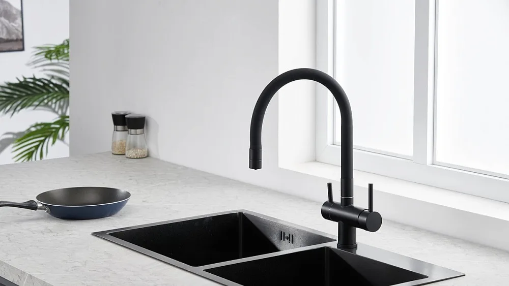 Смеситель для кухни Emar Steel ЕС - 3015 black Sancos — официальный сайт