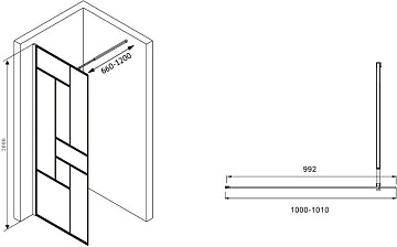 Душевая перегородка Abber Immer Offen AG63100B8 100 см, профиль черный, стекло прозрачное